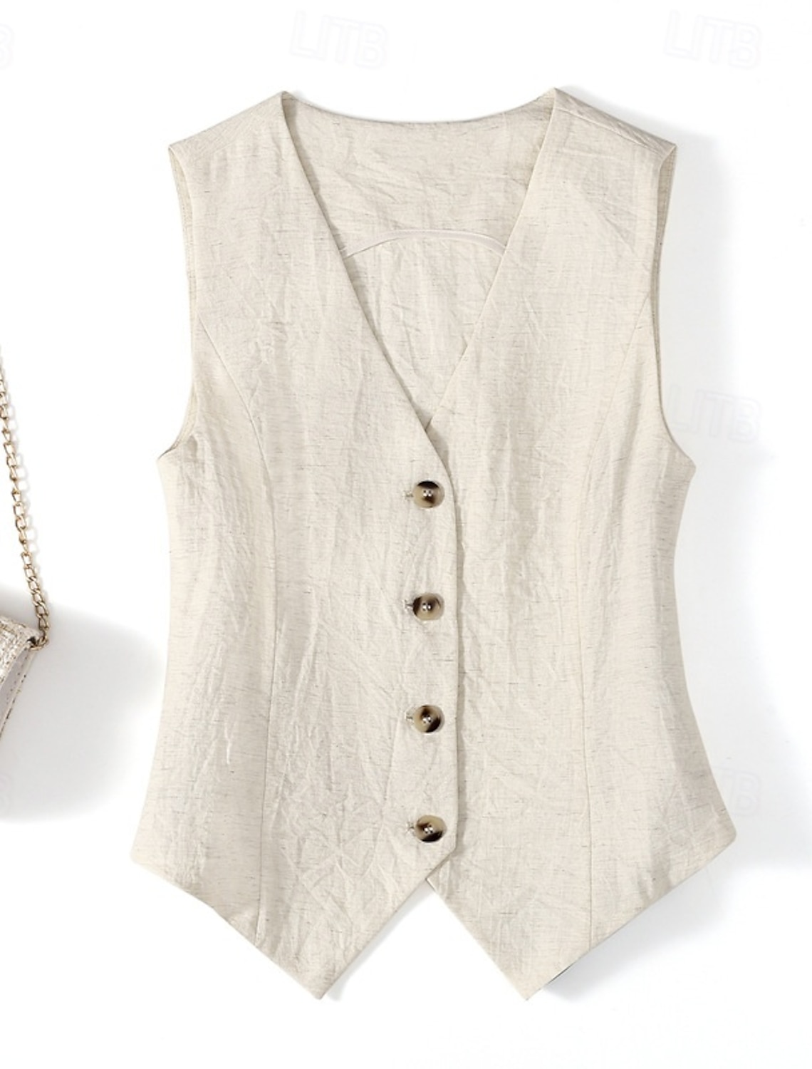 Women's Linen Blend Linen Vest Buttons Plain Active Modern Sleeveless V Neck Regular Tops Daily Going out Black Beige Summer