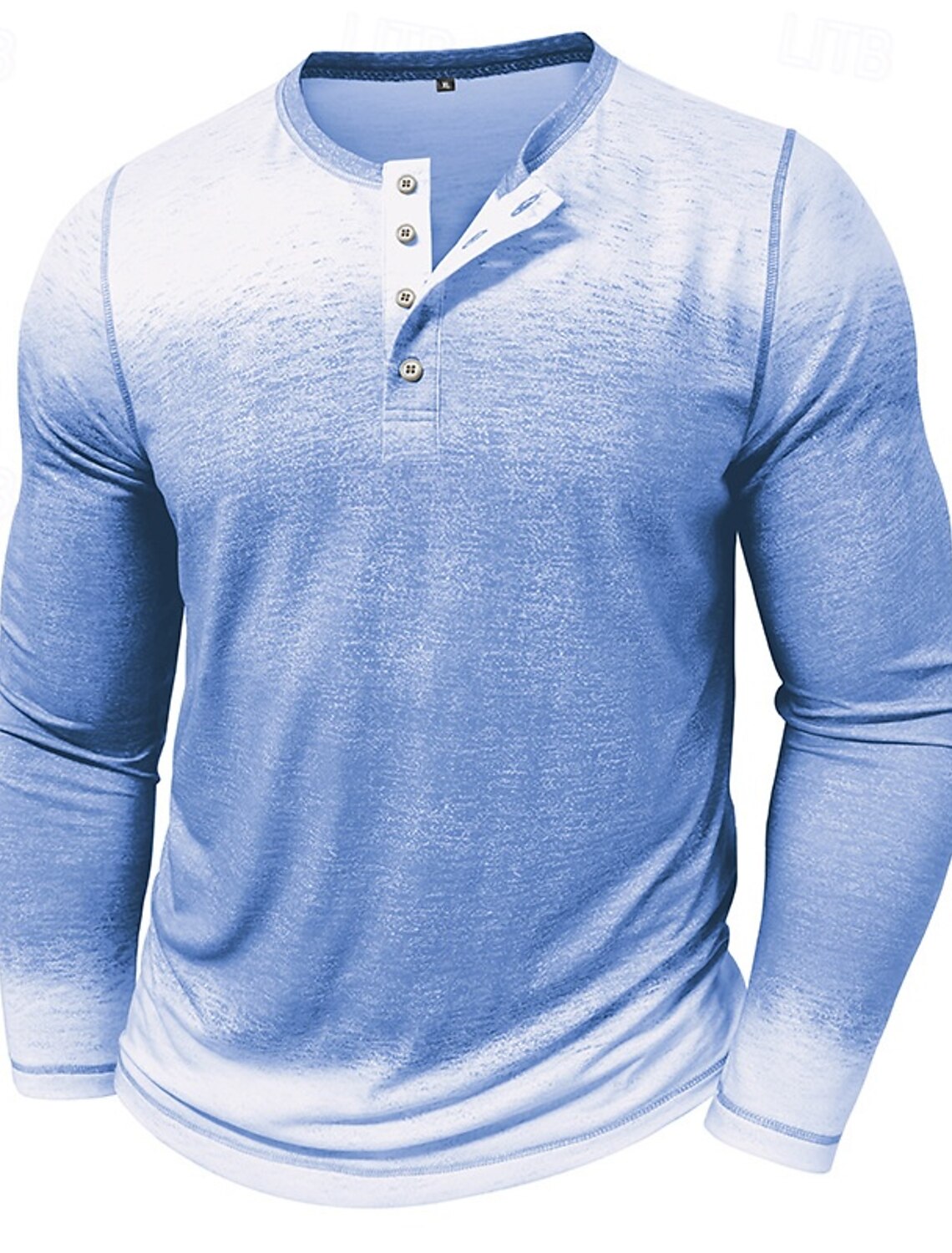 Men's T Shirt Henley Top Long Sleeve Gradient Vintage Retro Contrast