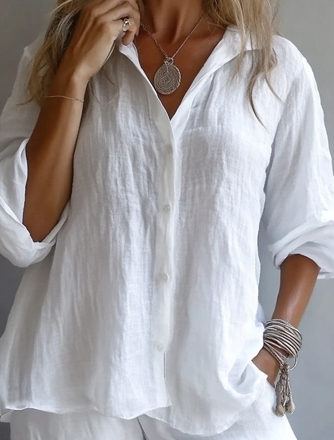 Women's Shirt Blouse Buttons Asymmetric Plain Elegant Active Long Sleeve Shirt Collar Regular Tops Holiday Going out White Yellow Pink Sky Blue Summer