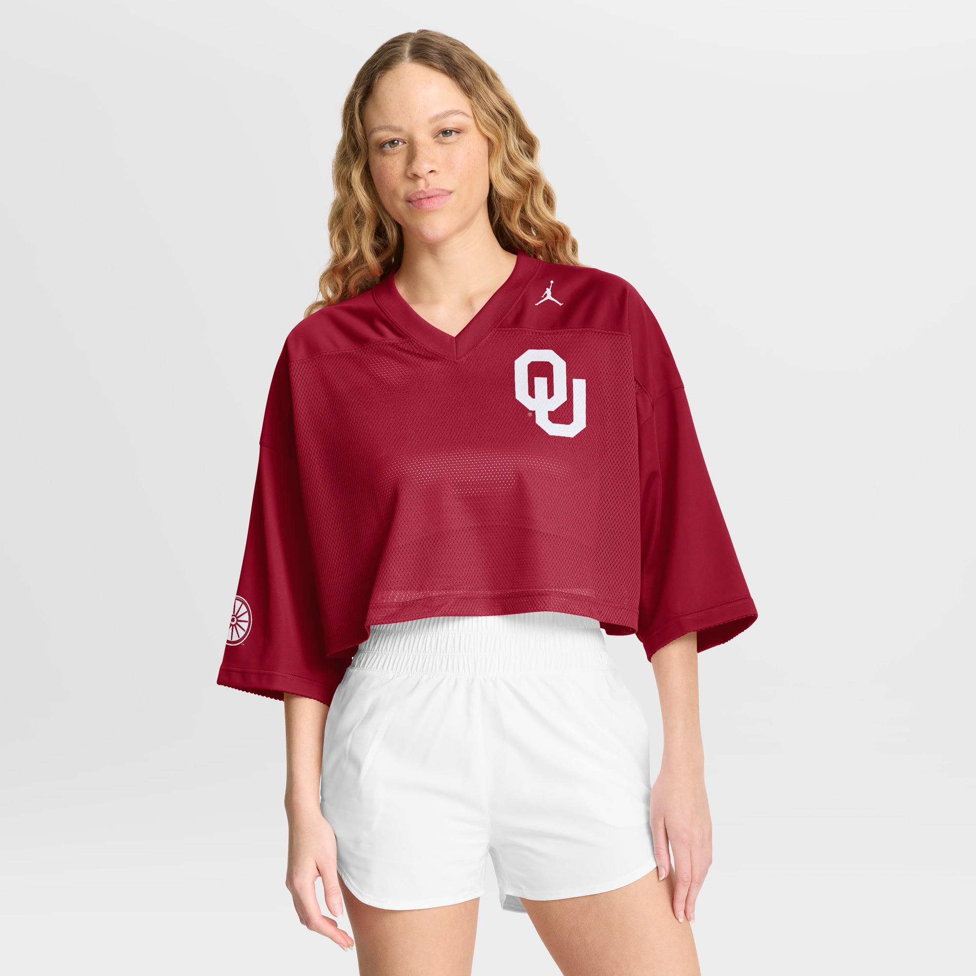 [NJP] Youth Oklahoma Sooners Women's Cropped Mesh Dri-FIT Fashion Jersey - Crimson