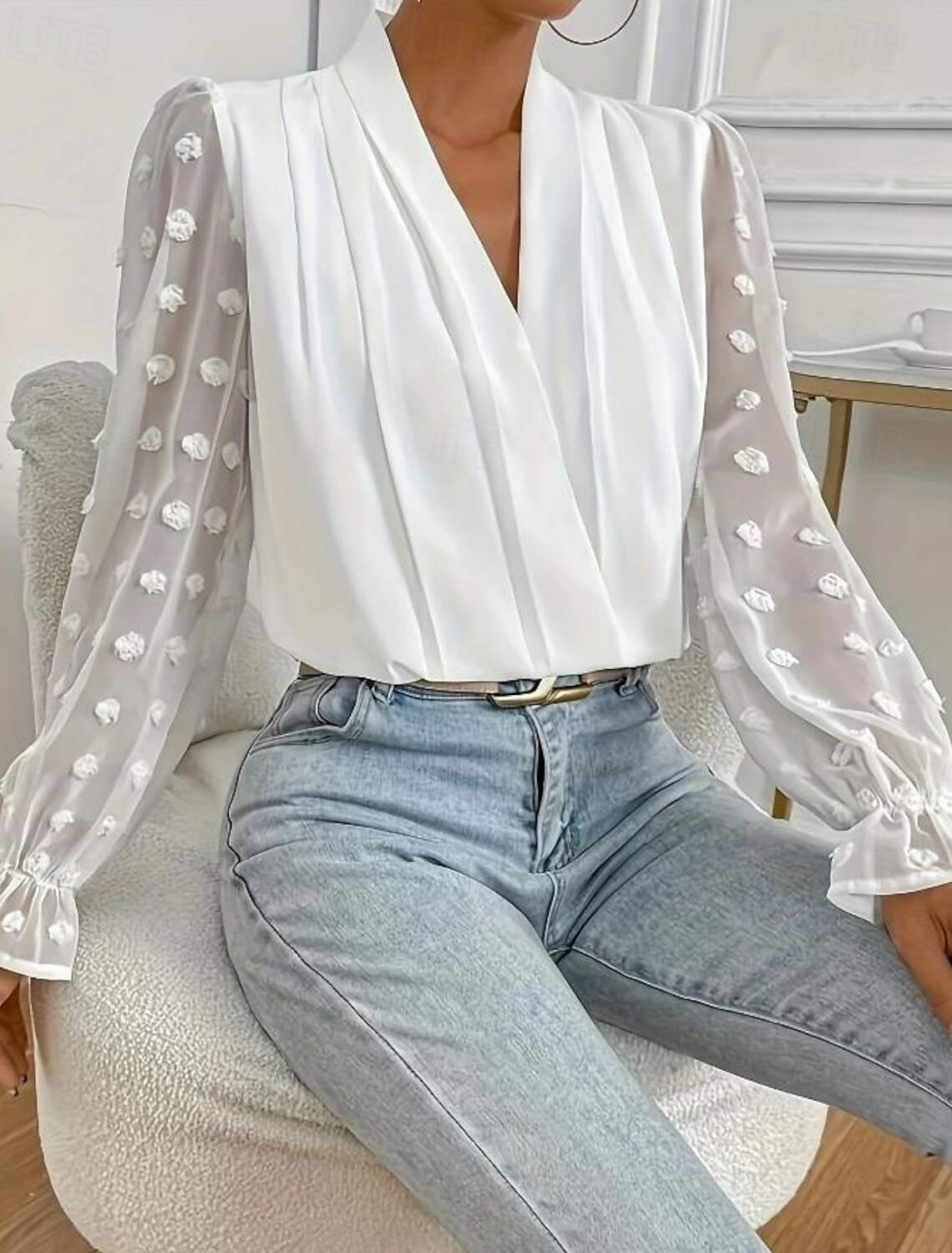 Women's Blouse Stylish Modern Mesh Long Sleeve Regular Tops V Neck Work Daily Spring Fall