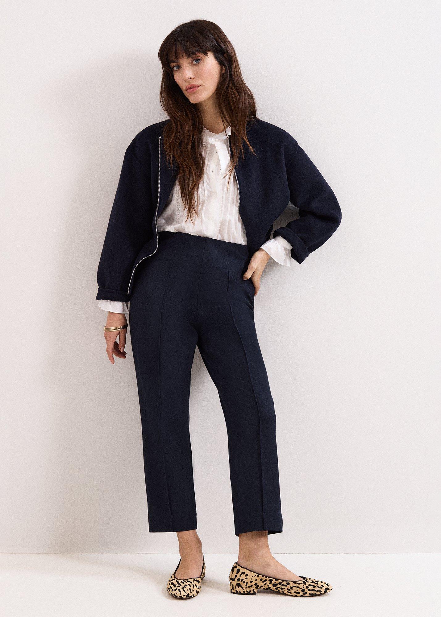 Miah Navy Cropped Slim Trousers