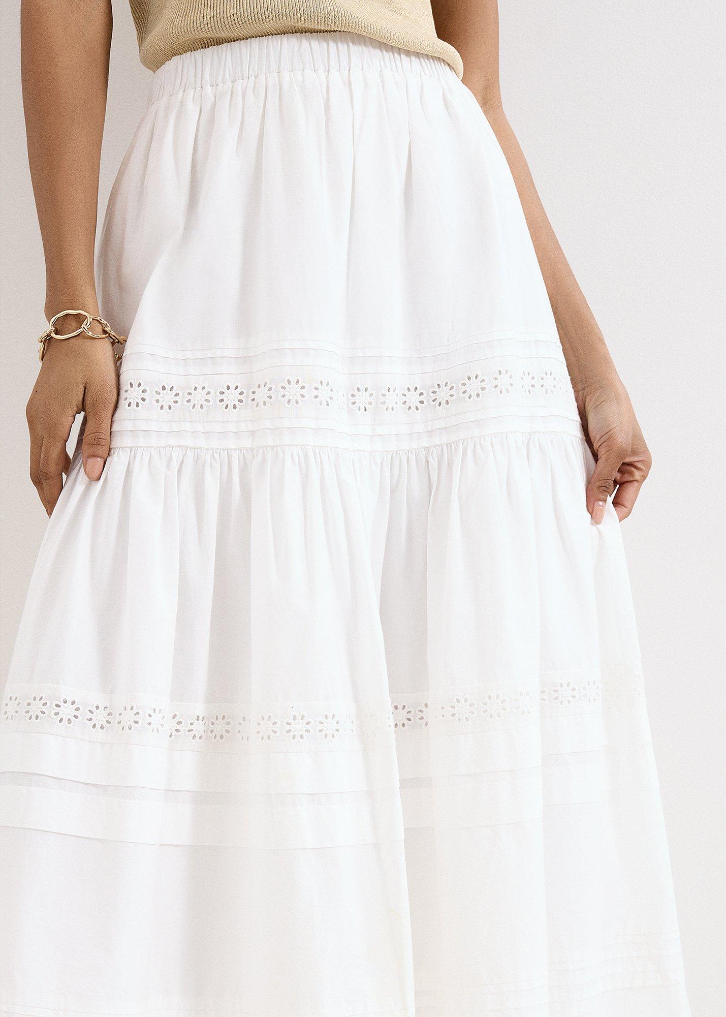 Rosa Broderie Tiered Cotton Skirt