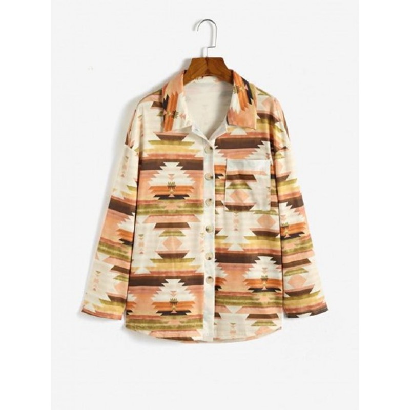 Ethnic Geo Print Front Pocket Shirt YX8880