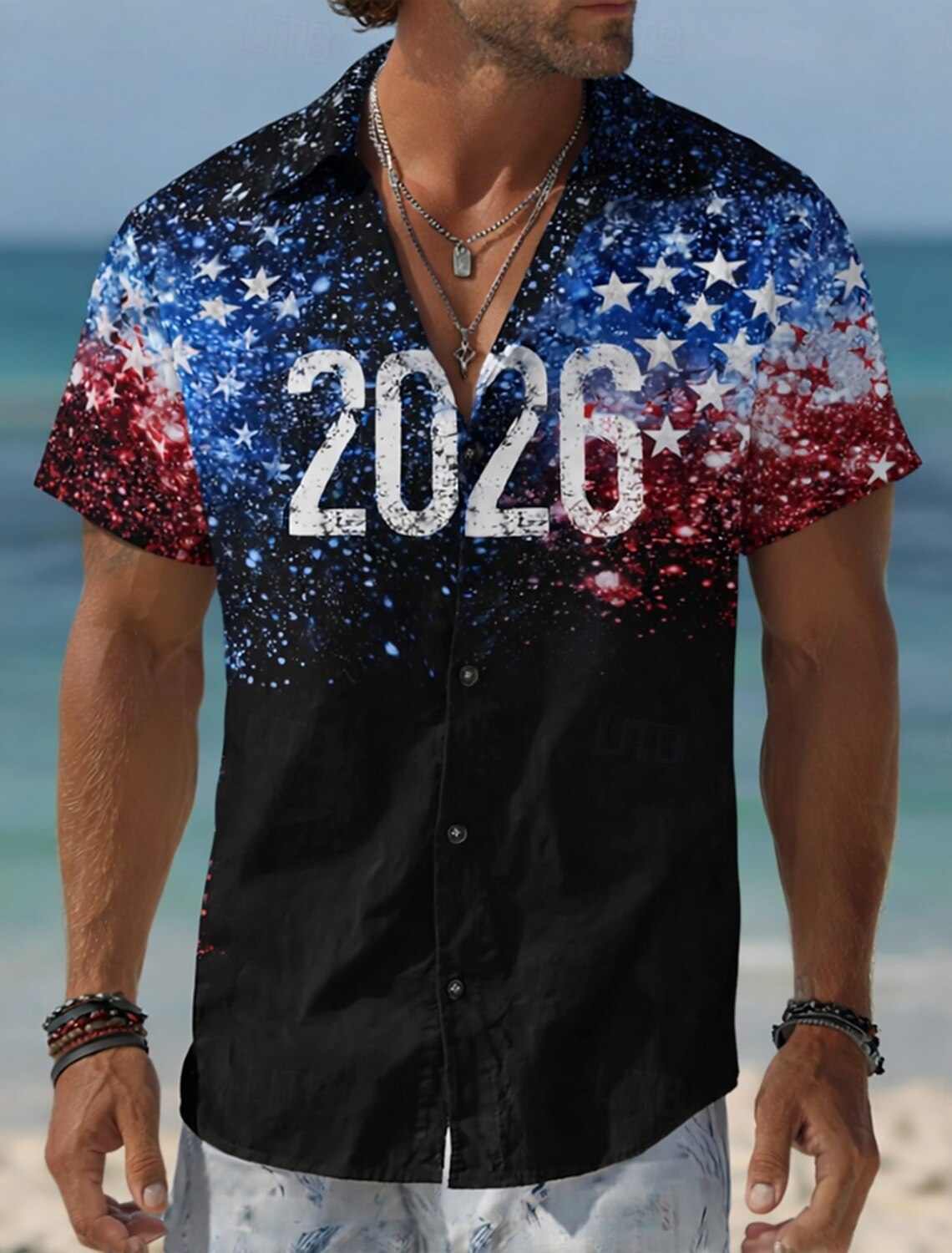 Independence Day Men's American US Flag Patriotic Shirt Casual Shirt Cuban Collar Shirt Short Sleeve Army Militray Holiday Streetwear Summer Spring Stand Collar Camp