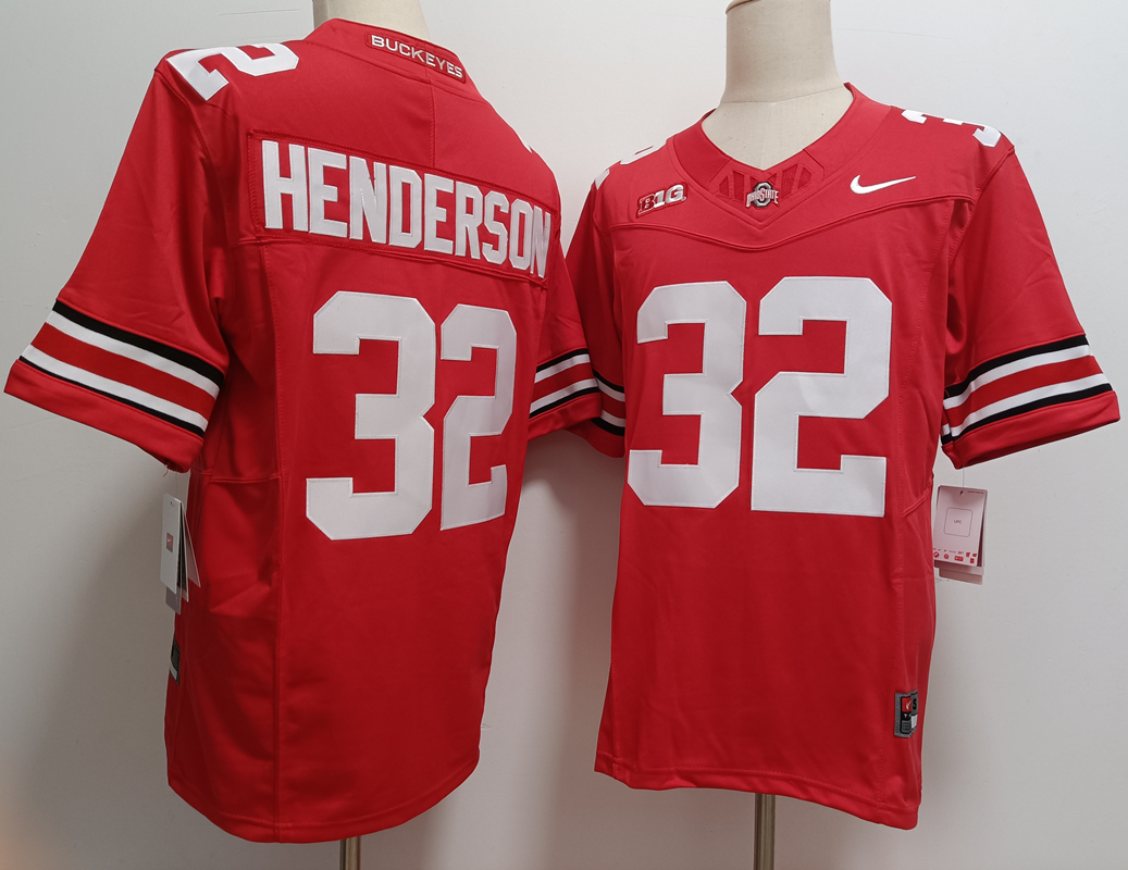 Men's OSU Buckeyes #32 None Red 2024 match worn high quality Jersey