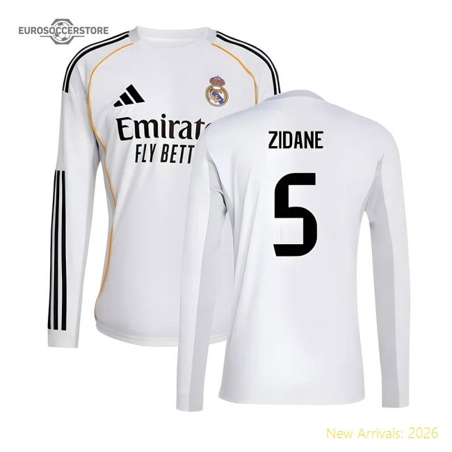 Performance 2025-2026 Real Madrid Long Sleeve Home Shirt (Zidane 5)
