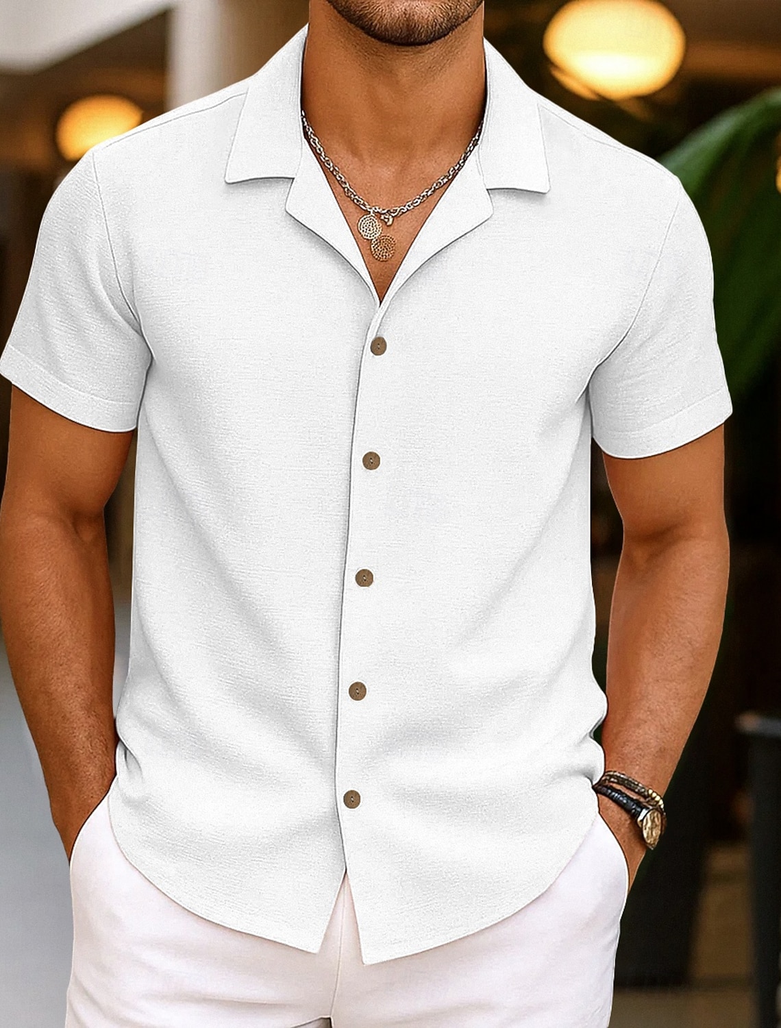 Men's Shirt Linen Shirt Summer Shirt Beach Wear Button Up Shirt Plain Vacation Casual Black Pink Navy Blue Green Long Sleeve Turndown Spring & Summer Clothing Apparel