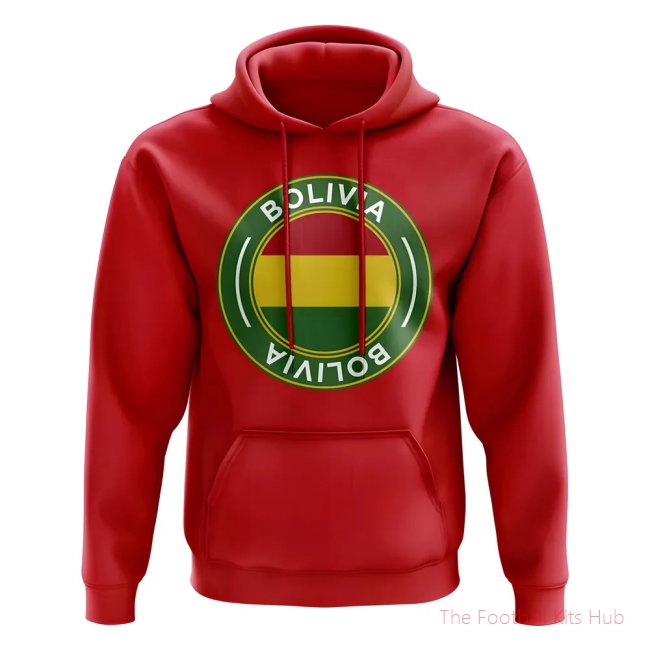Men Bolivia Football Badge Hoodie (Red)