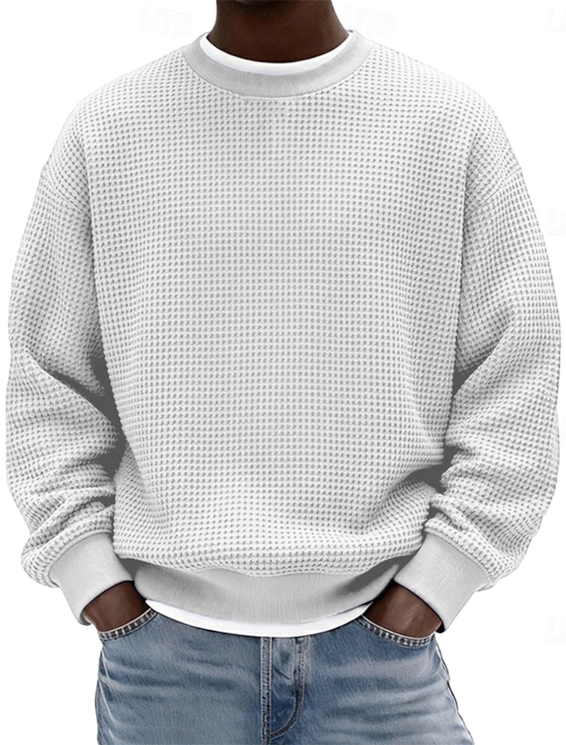 Men's Sweatshirt Waffle Sweatshirt Pullover Hoodie Sweatshirt Wine Red Black White Light Green Navy Blue Crew Neck Plain Textured Casual Daily Sports & Outdoor Polyester Streetwear Cool Sportswear
