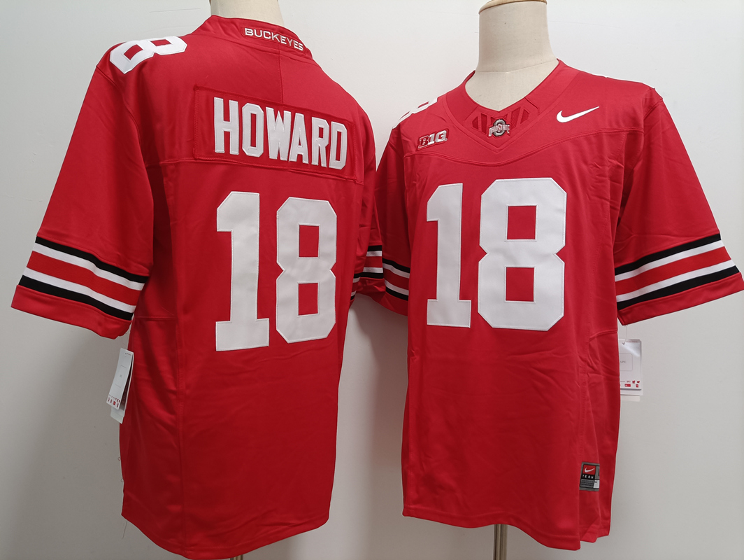 Men's Ohio St Buckeyes Will Howard #18 premium Red 2024 embroidered