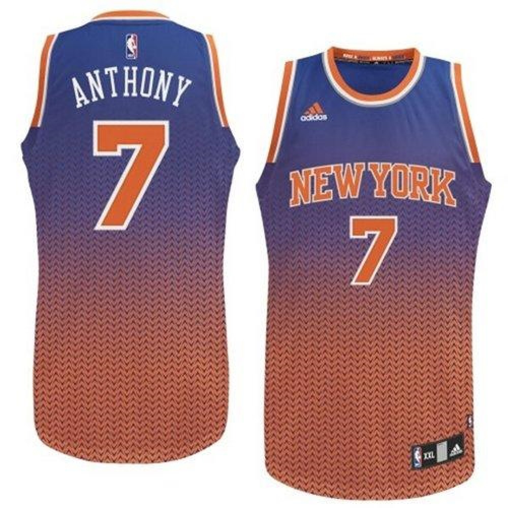 Collector's Item Authentic Men's NYK #7 Carmelo Blue Basketball Jersey