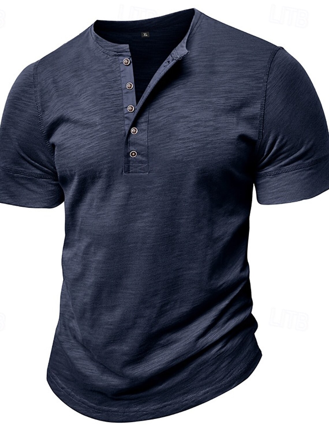 100% Cotton Men's Henley Shirt Tee Short Sleeve Solid Color Plain