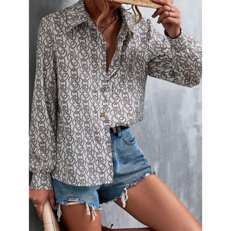 Retro Graphic Print Button Blouse HI7802