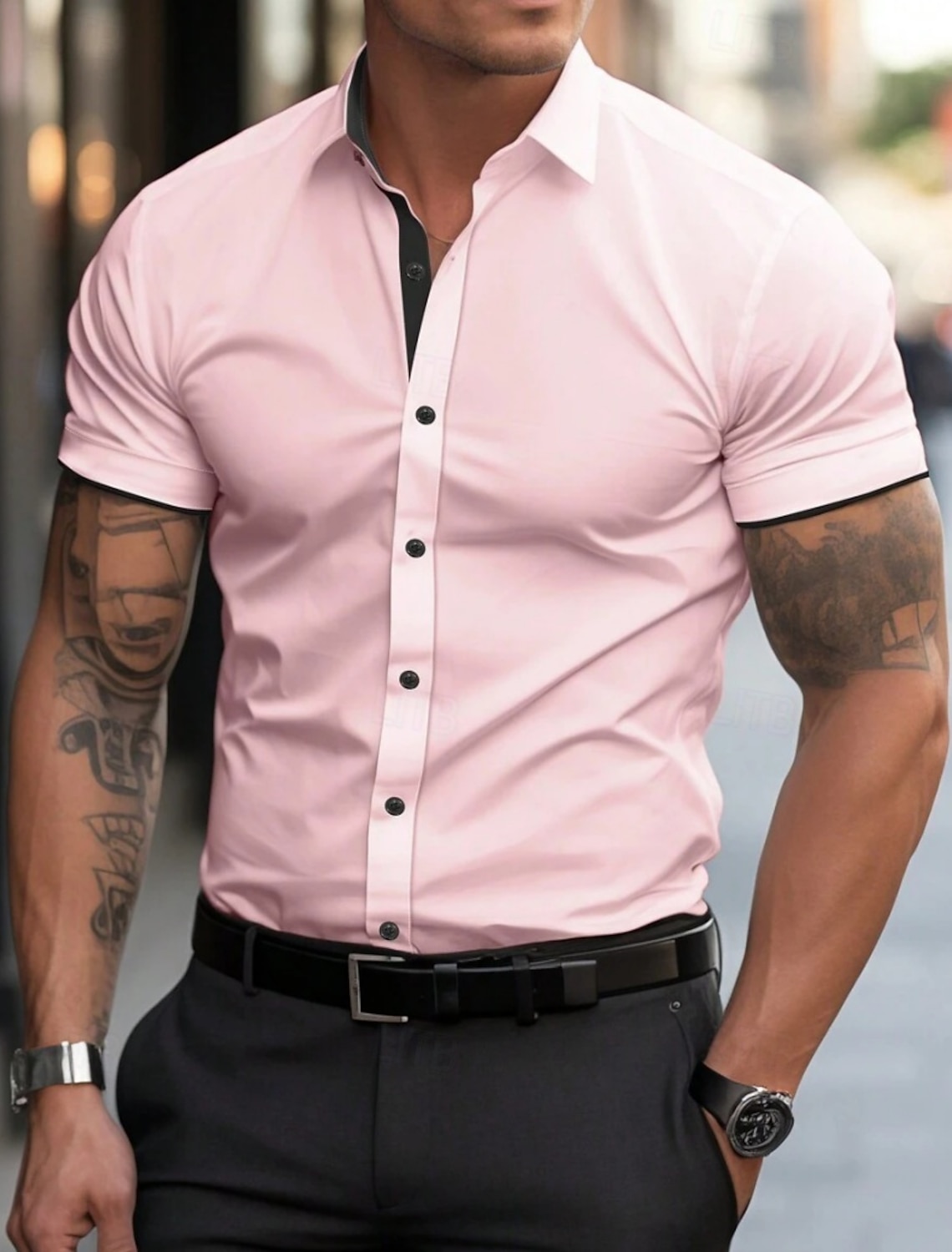 Men's Dress Shirt Non Iron Plain Outdoor Business Light Pink Black