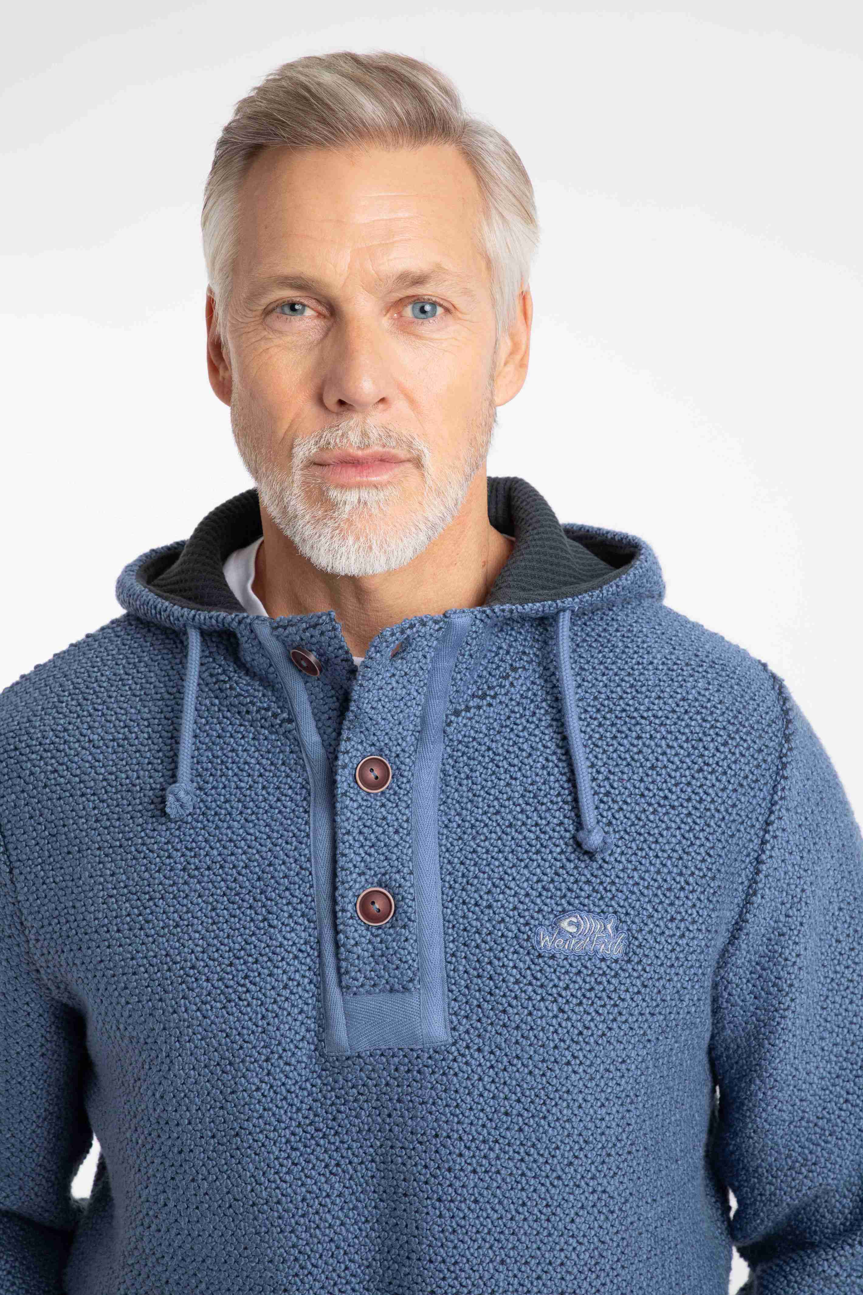 Bakersfield Button Neck Macaroni Hoodie Mid Blue