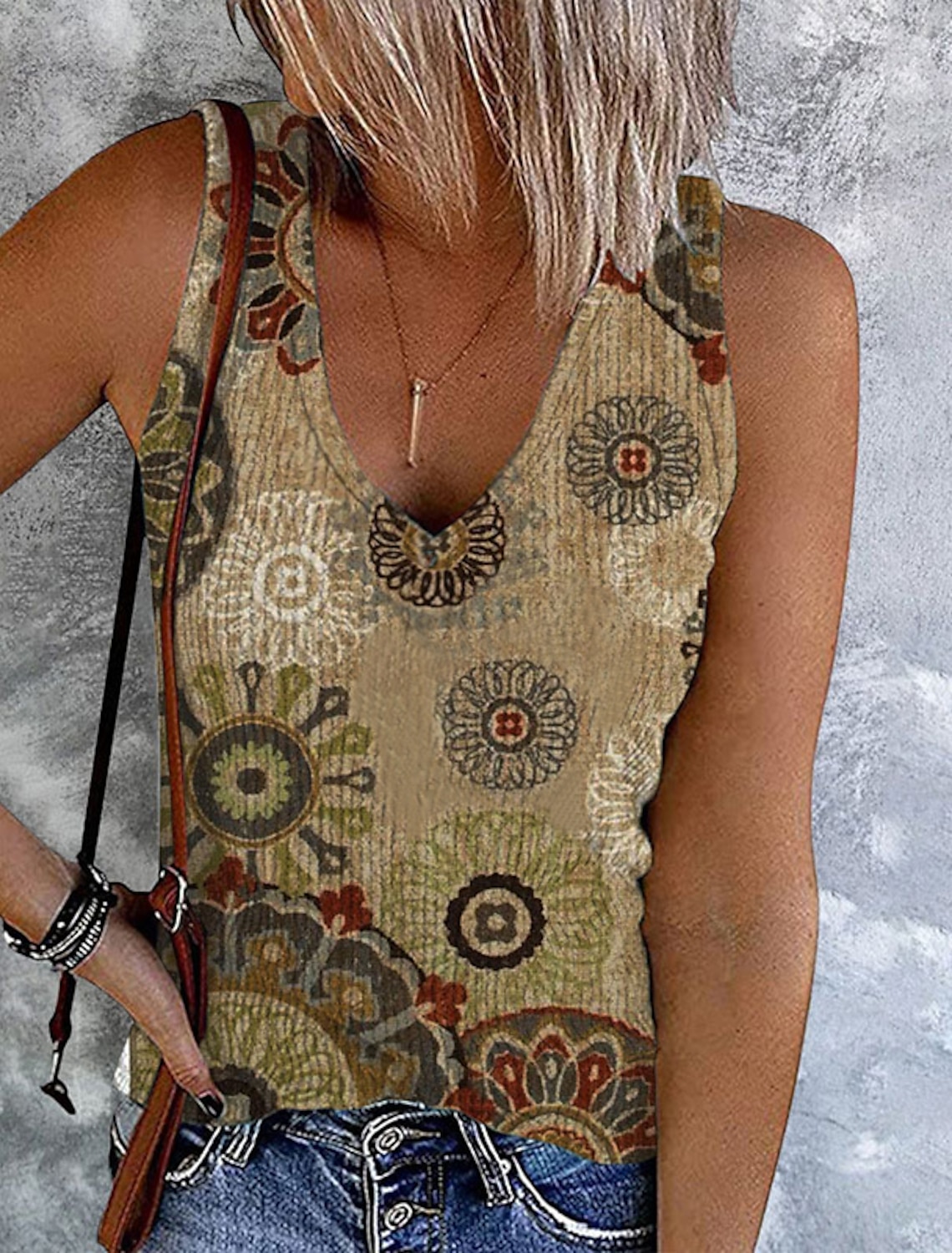 Women's Plus Size Tank Top Going Out Tops Vest Concert Tops Streetwear Casual Floral Buttons Print Sleeveless Regular Tops V Neck Holiday
