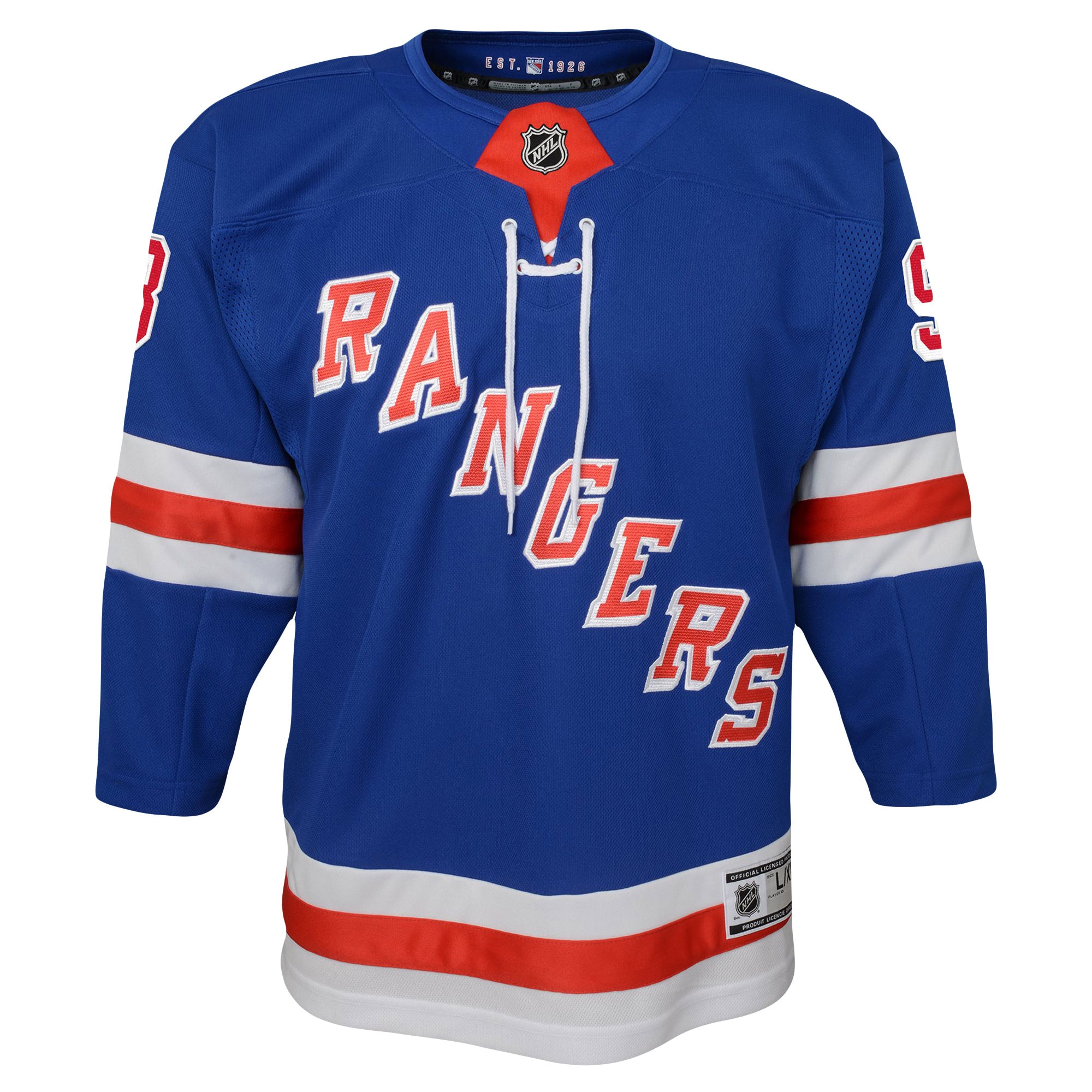 [LK] Mika Zibanejad New York Rangers Youth Home Premier Player Jersey - Blue