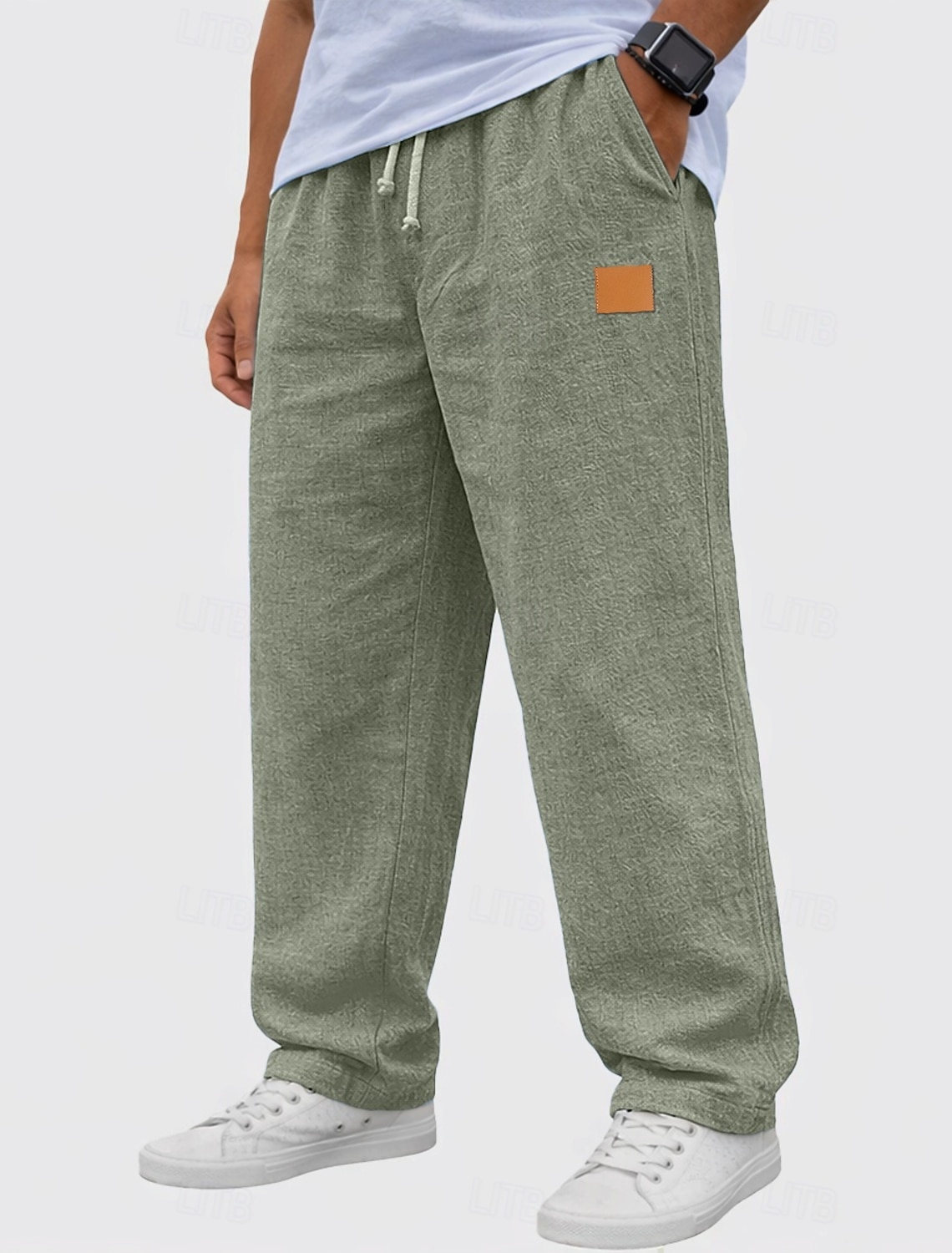 Men's Linen Pants Trousers Summer Baggy Casual Drawstring Elastic