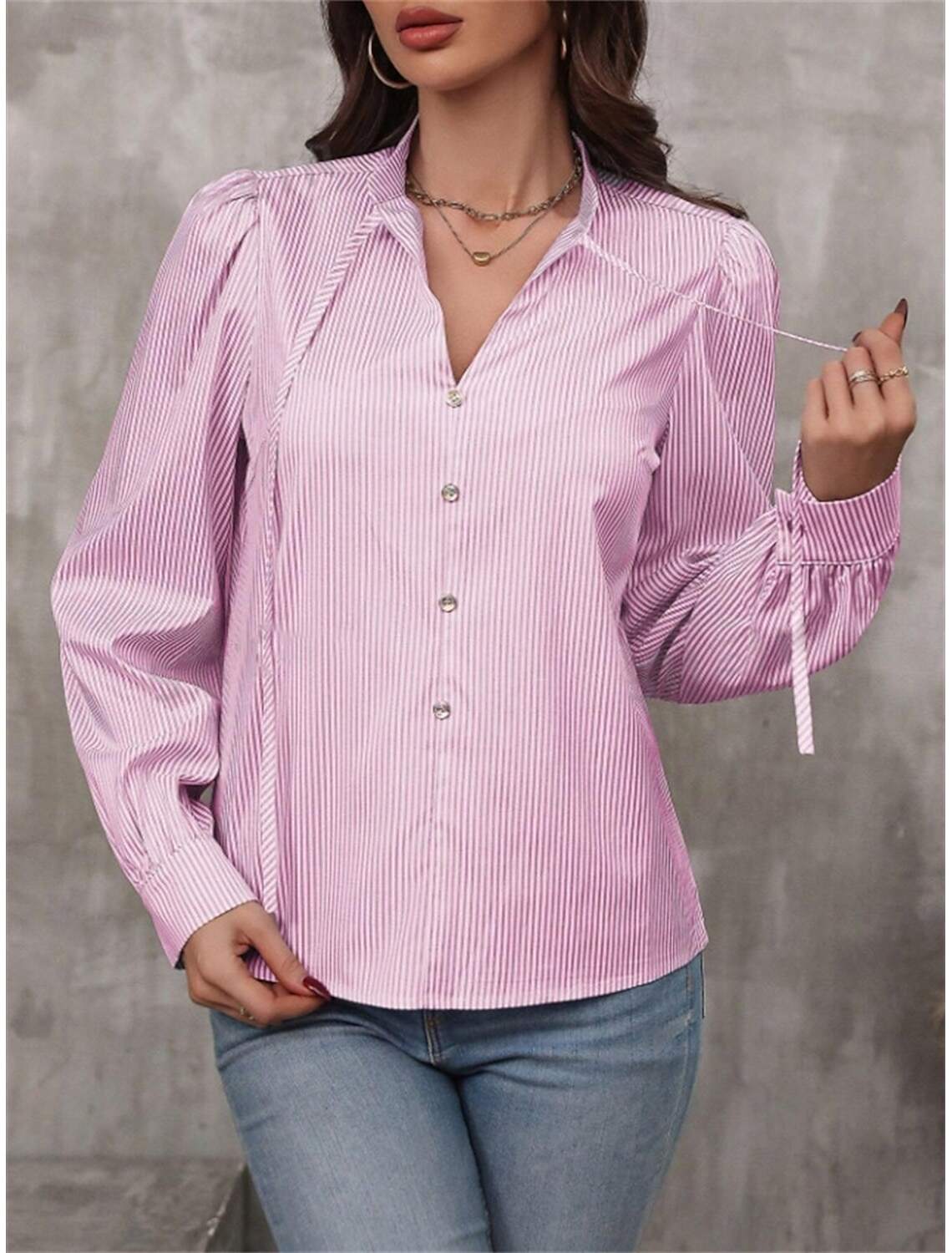 Women's Shirt Blouse Stylish Casual Striped Regular Tops Long Sleeve V Neck Patchwork Regular Fit Work Daily Going out Summer Spring Fall