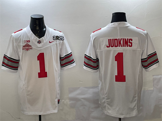 Men's OSU Buckeyes #1 Quinshon Judkins White 2025 moisture wicking