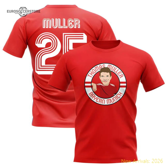 Top-Quality Thomas Muller Bayern Munich Illustration T-Shirt (Red)