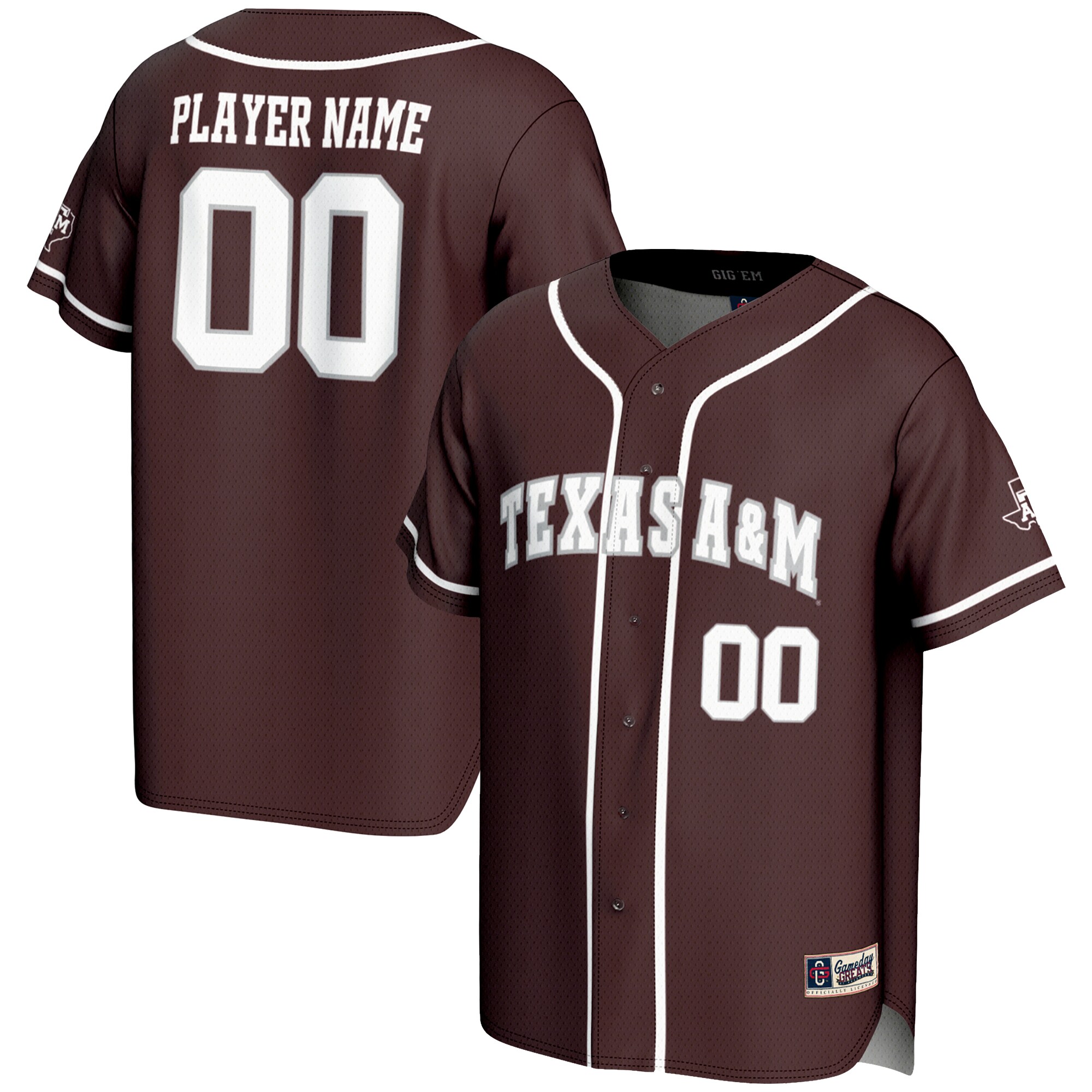 [DDG] Texas A&M Aggies GameDay Greats NIL Pick-A-Player Lightweight Baseball Jersey - Maroon