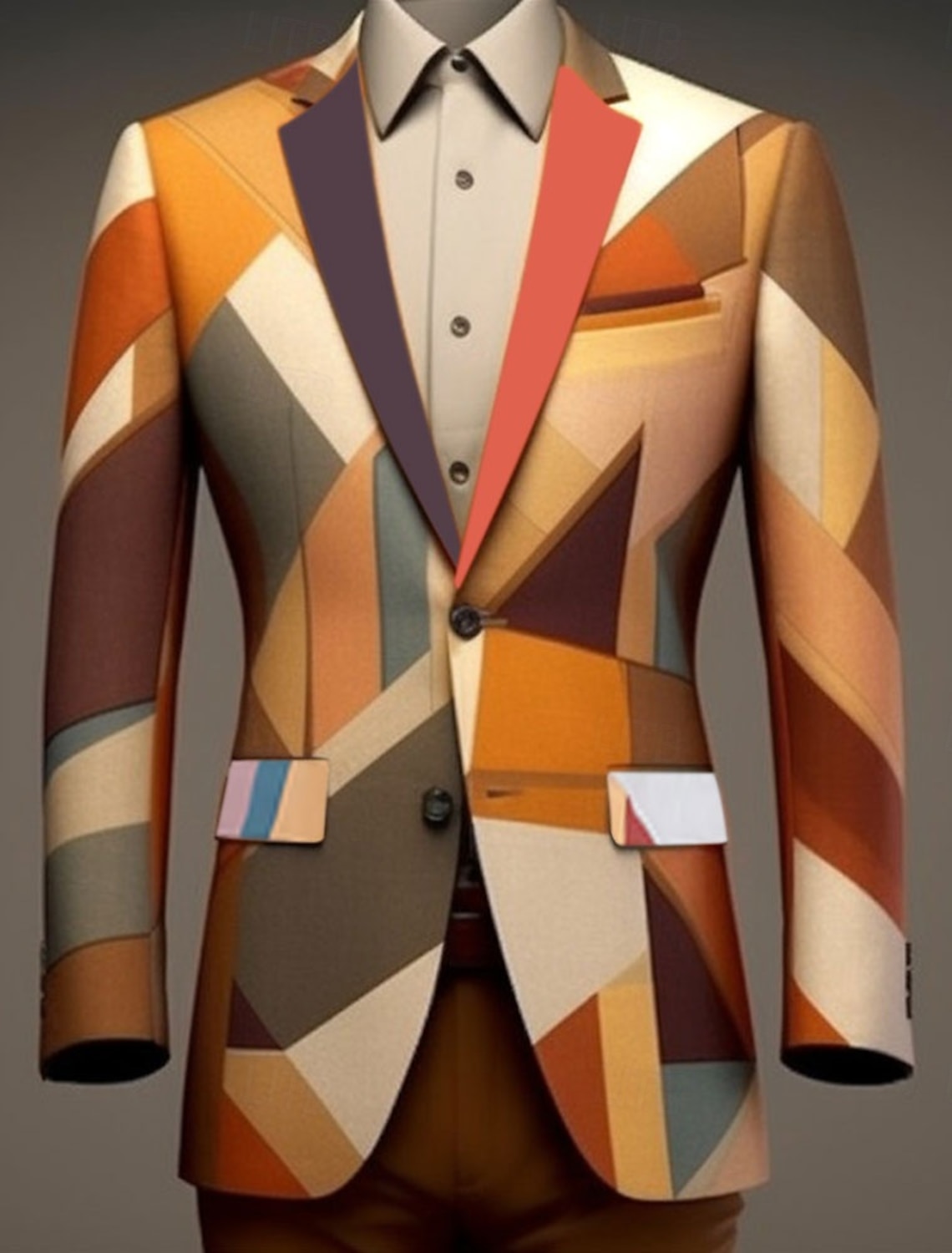 Men's Color Block Geometry Long Sleeve Turndown Business Abstract Work
