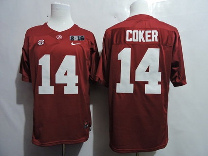Men's ALA Tide Red 2016 alternate jersey Jake Coker #14 breathable