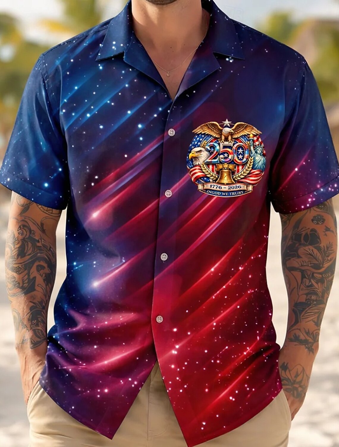 Independence Day Men's American US Flag Patriotic Fireworks Shirt Summer Shirt Button Up Shirt Short Sleeve Fashion Casual Holiday Summer Spring Turndown 3D Print Collared