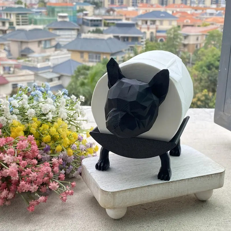 TissuDog Frenchie Tissue Holder Statue – Black White Abstract Dog Plastic Decor