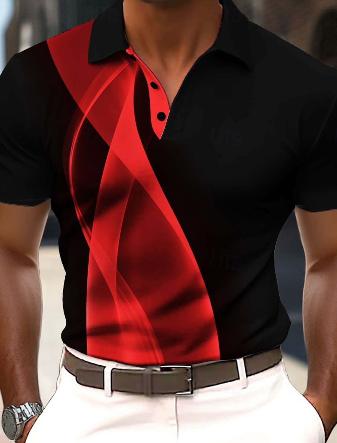 Men's Abstract Geometic Polo Short Sleeve Shirts Collared Business