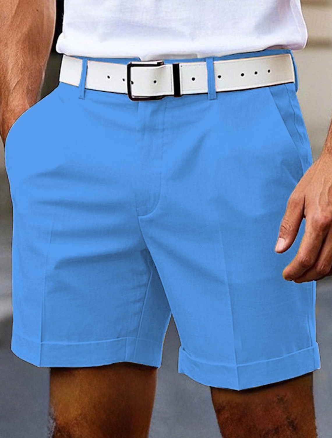 Men's Dress Shorts Burmuda Shorts Work Shorts Pocket Plain Comfort Knee Length Outdoor Business Fashion Casual Black White