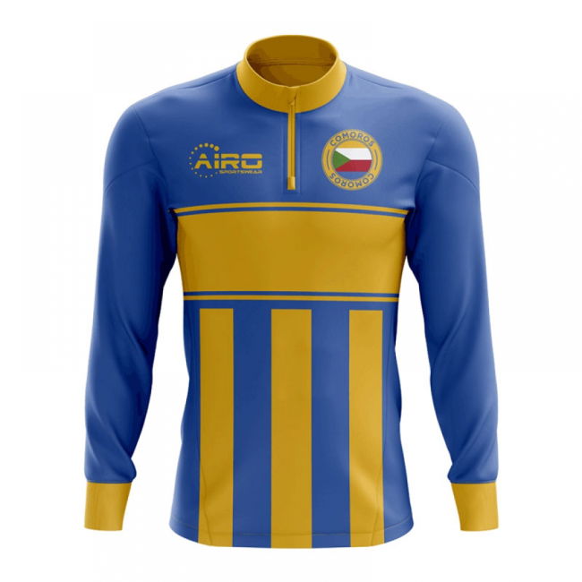 Official Comoros Concept Football Half Zip Midlayer Top (Blue-Yellow)