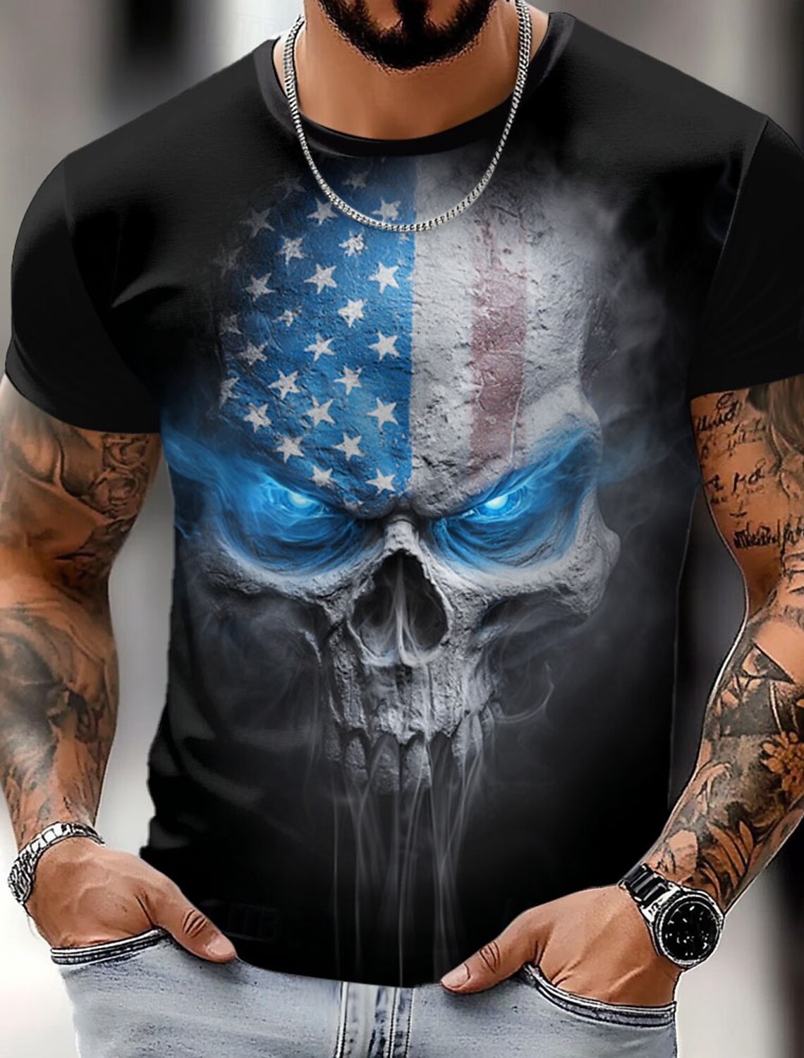 4th of July 2026 250th Memorial Day Men's Patriotic Patriot 3D Print US Flag Veteran Crew Neck Short Sleeve T-Shirt Outdoor Sports Street
