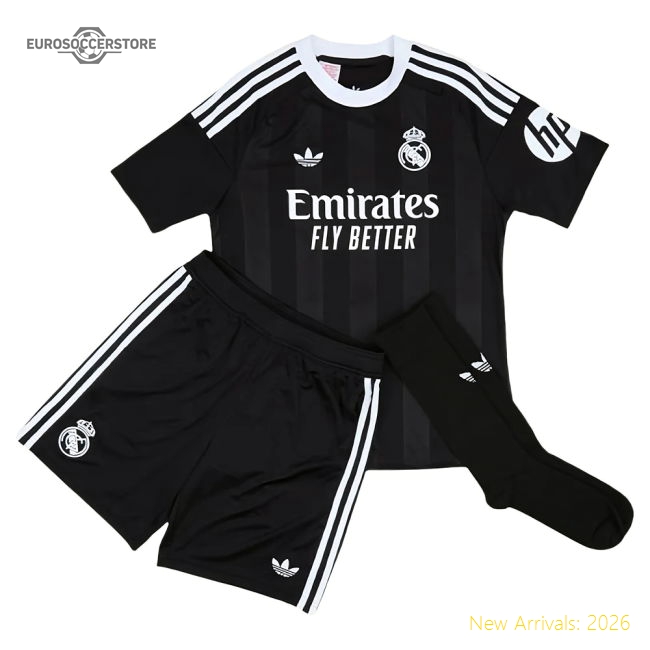 Fan-Favorite 2025-2026 Real Madrid Third Goalkeeper Youth Kit (Black) (Casillas
