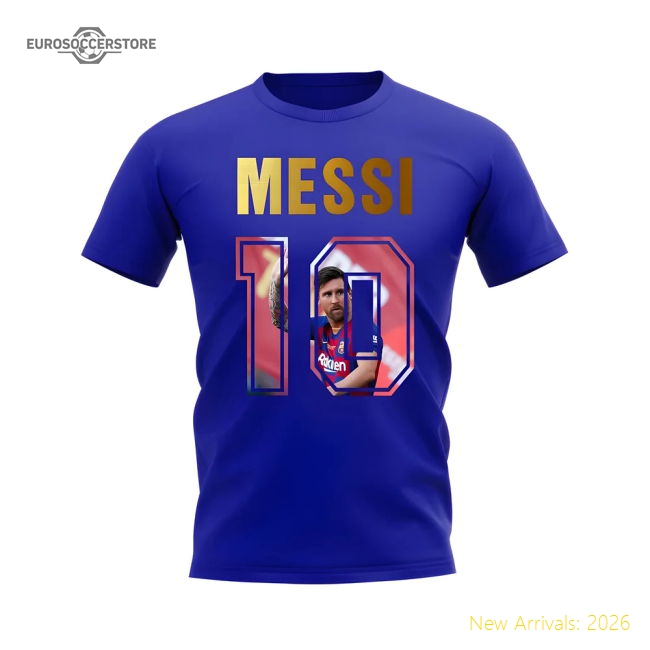 Popular Lionel Messi Name And Number Barcelona T-Shirt (Blue)