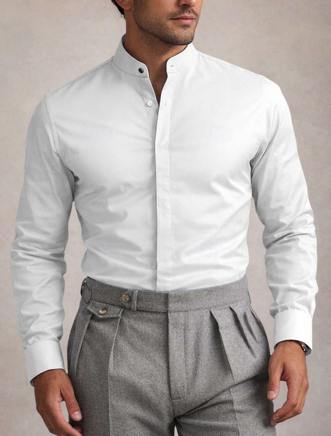 Men's Shirt Dress Shirt Non Iron Shirt Plain Daily Business Light Yellow Light Blue Black White Long Sleeve Grandad Collar All Seasons Clothing Apparel