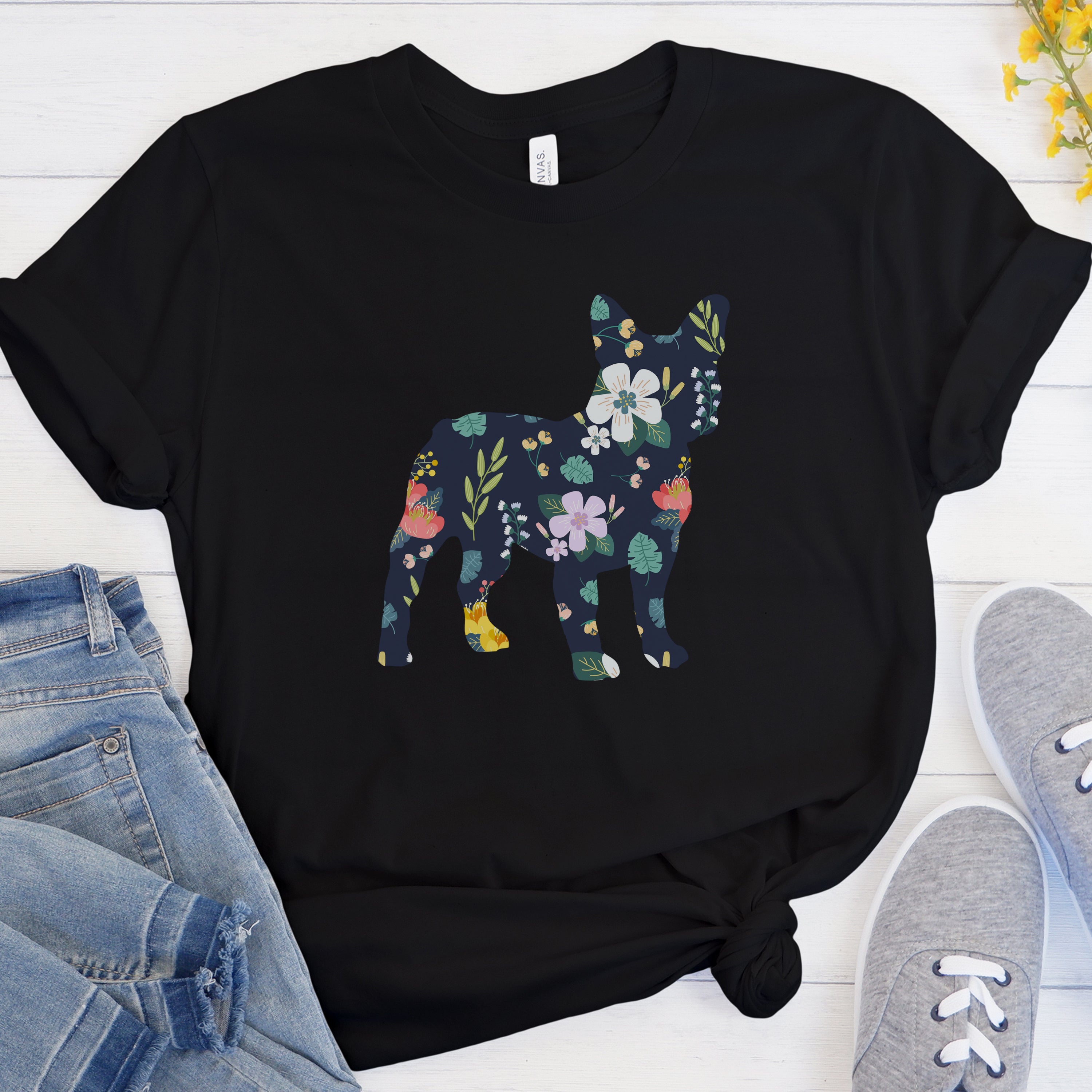 Cozy Durable Floral Frenchie - Unisex T-shirt for Dog Owners