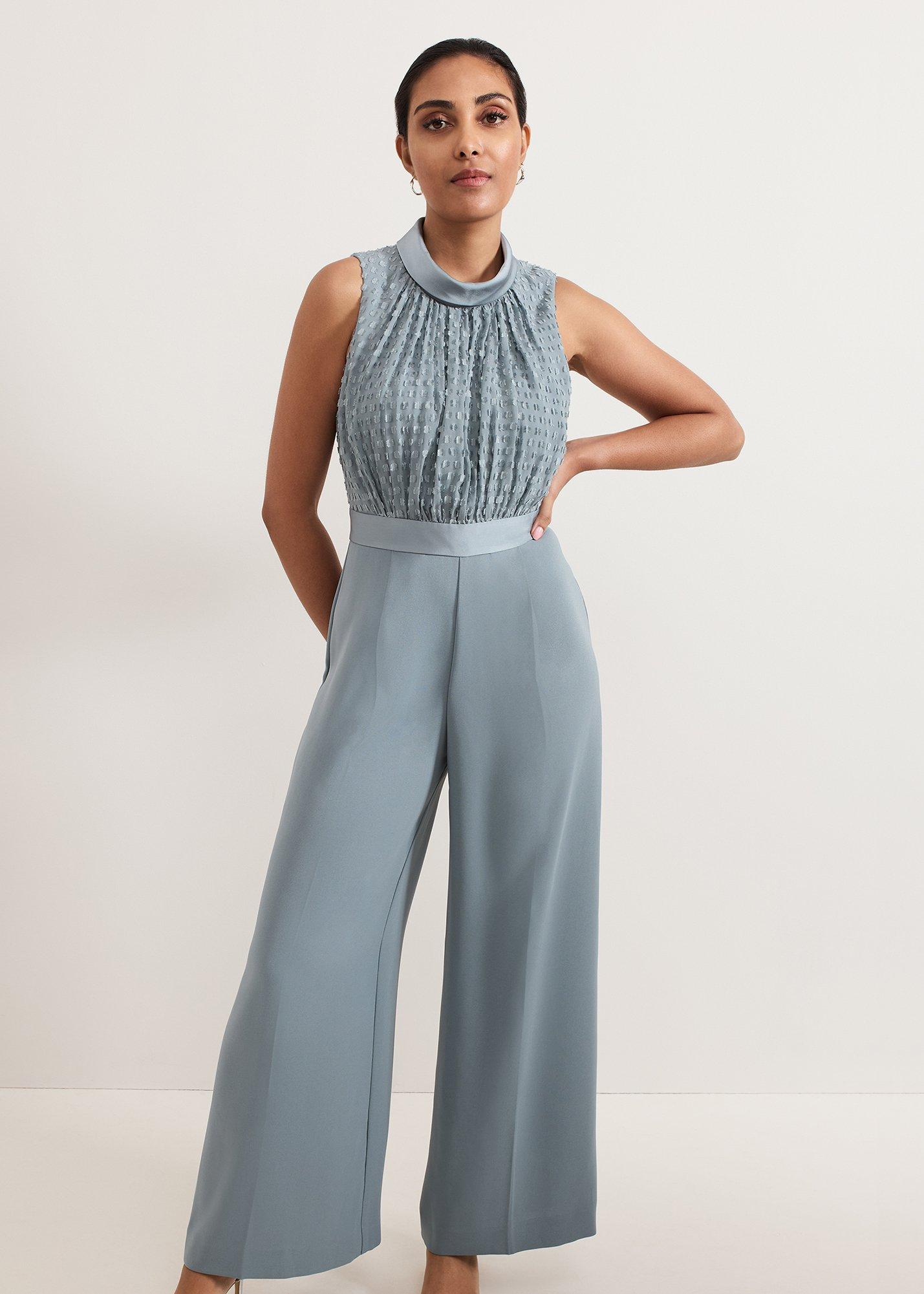 Petite Eliza Textured Bodice Wide Leg Jumpsuit