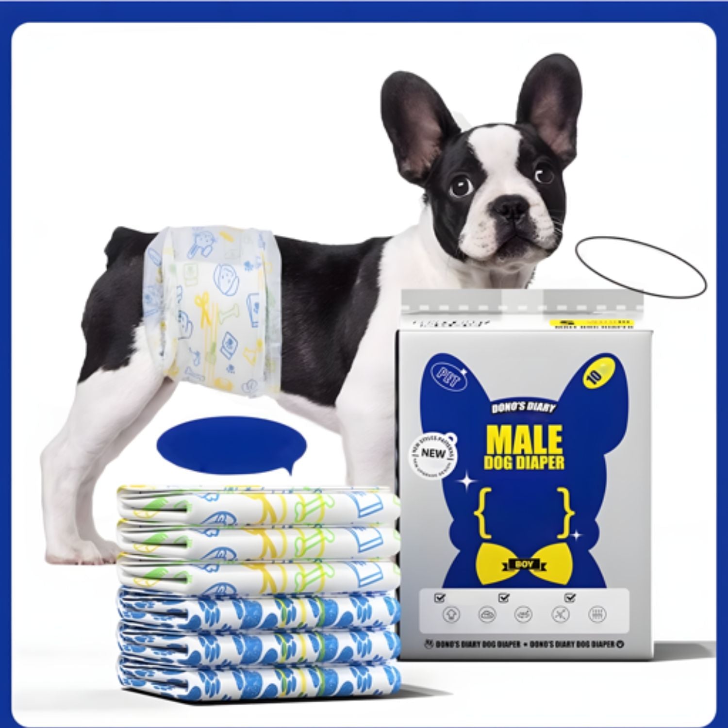 Frenchie Male Dog Diapers 10-Pack - Leakproof and Comfort Fit for Small Breeds