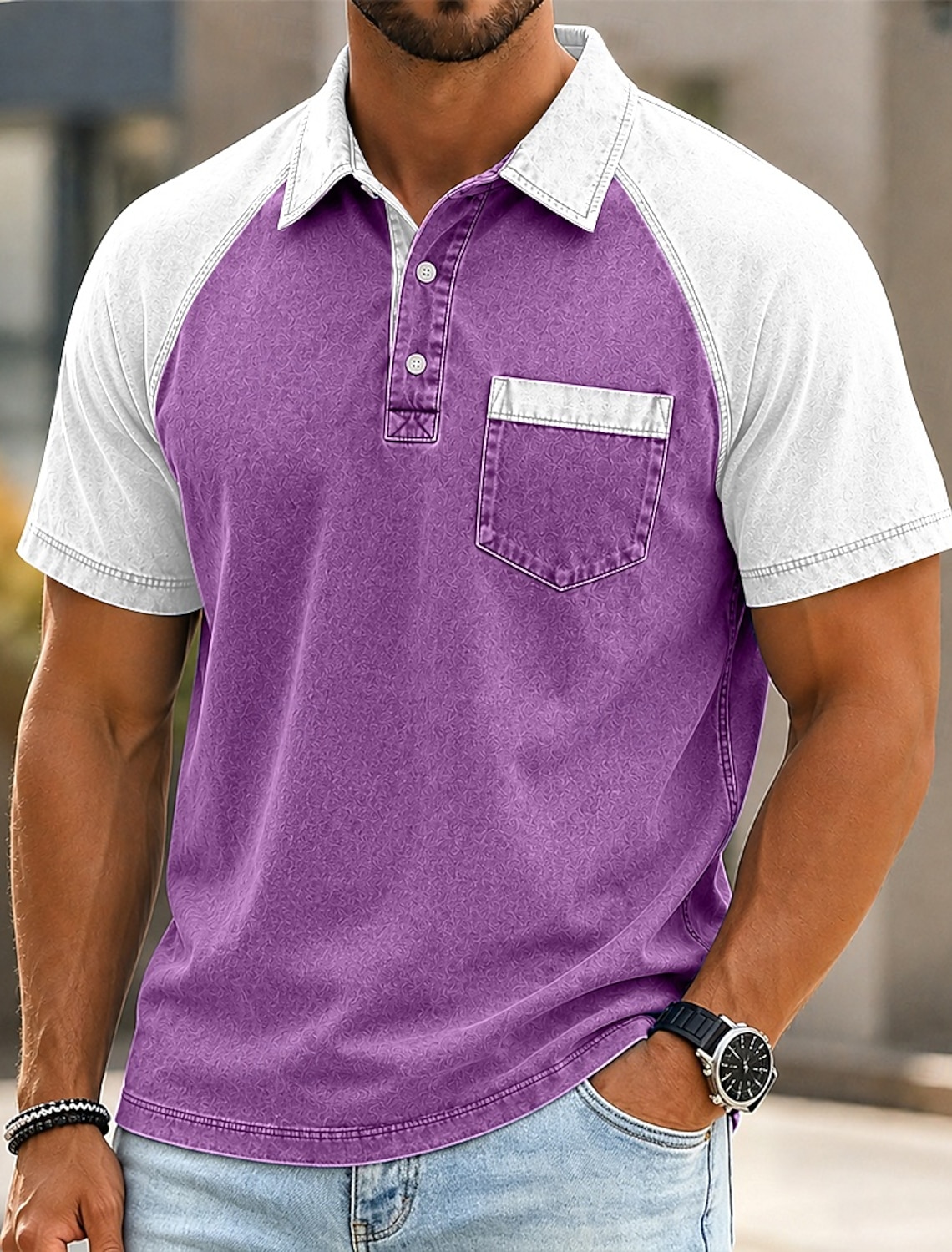 SoftFade™ Men's Polo Shirts 100% Cotton Acid Wash Shirt Casual Vacation Lapel Short Sleeve Fashion Basic Plain Color Block Distressed Spring & Summer Regular Fit Light Green Pink Navy Blue Light