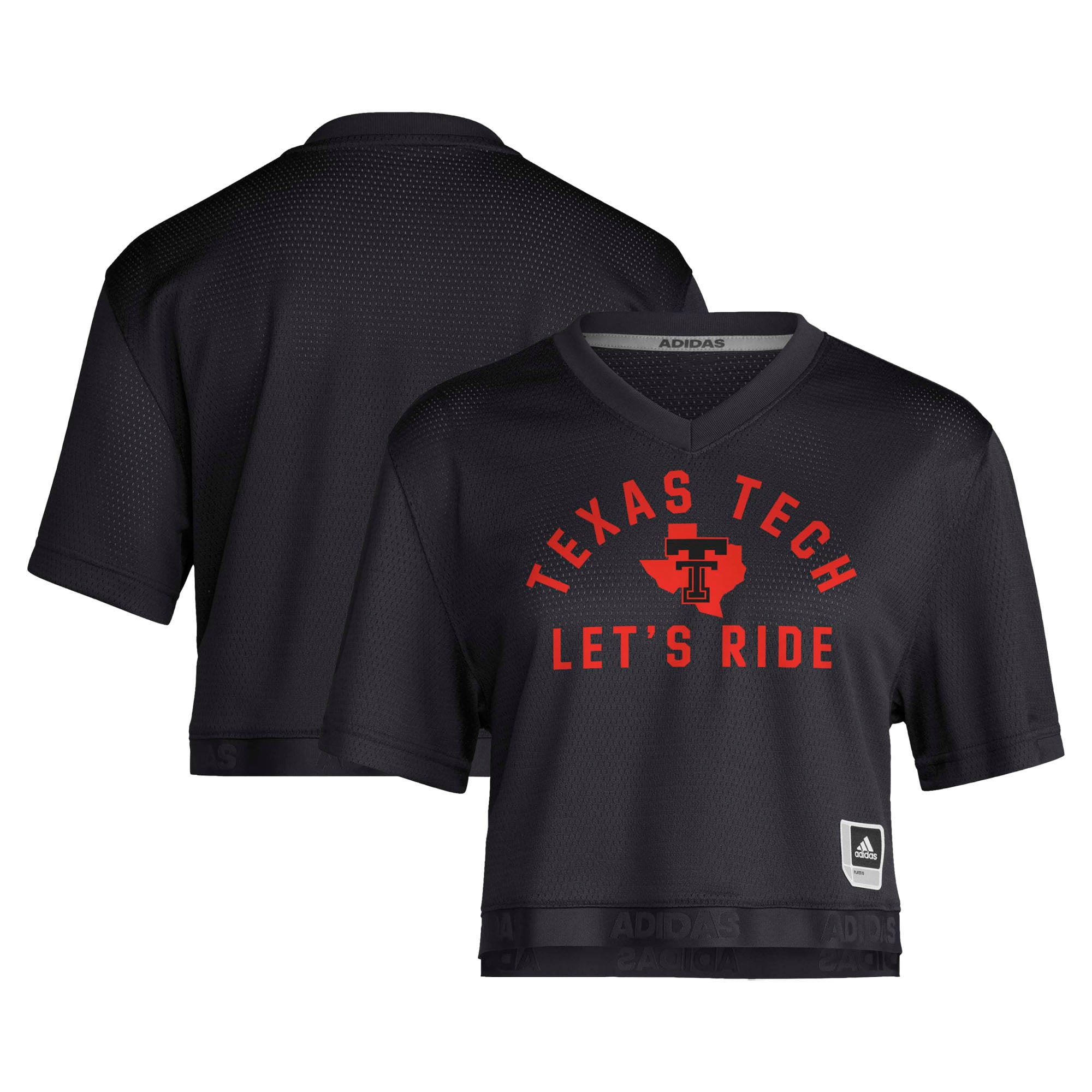 Women's Black Texas Tech Red Raiders Strategy Cropped Football Jersey