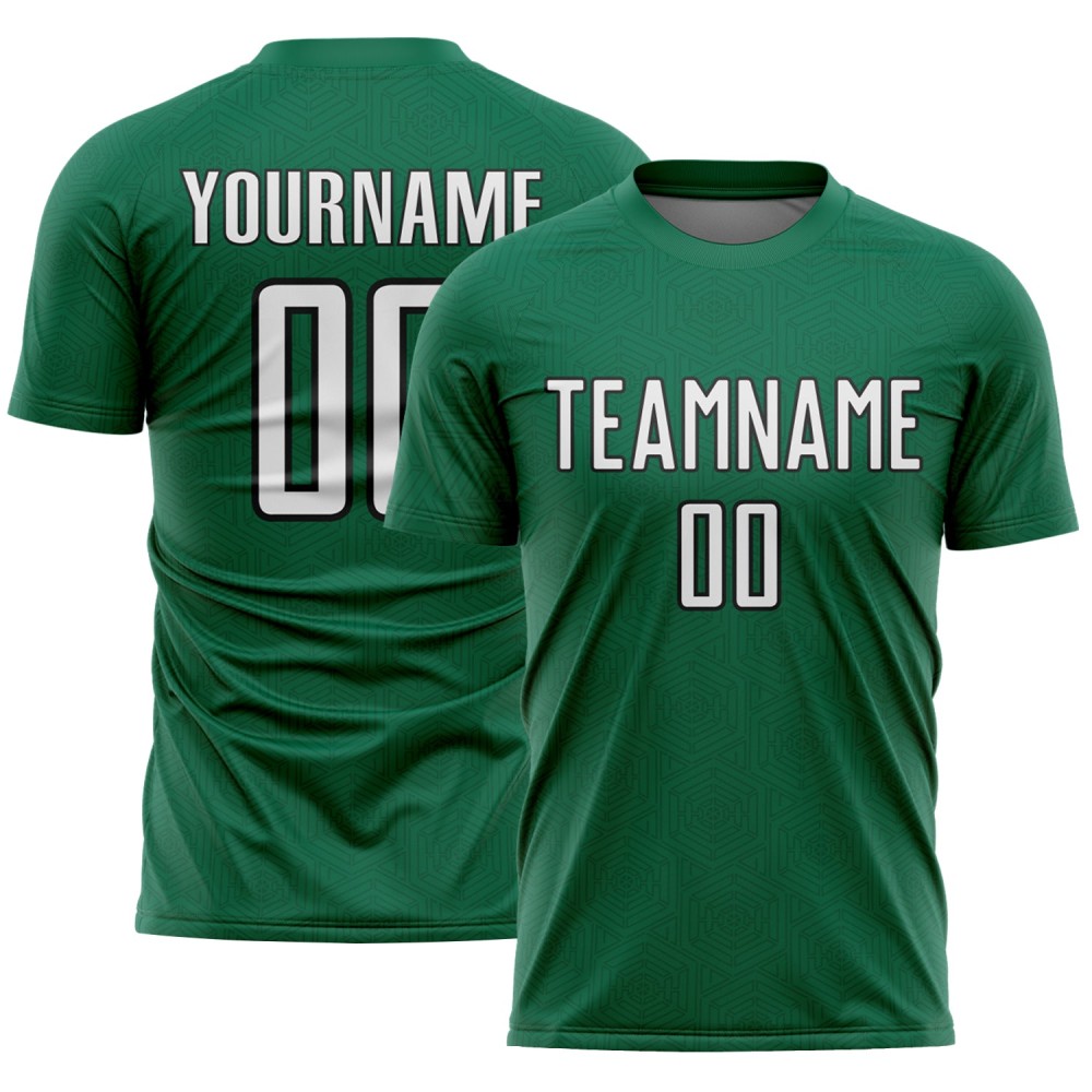 Jersey Shape Sublimation Uniform Green Geometric Soccer Kelly White-Black Custom Sports