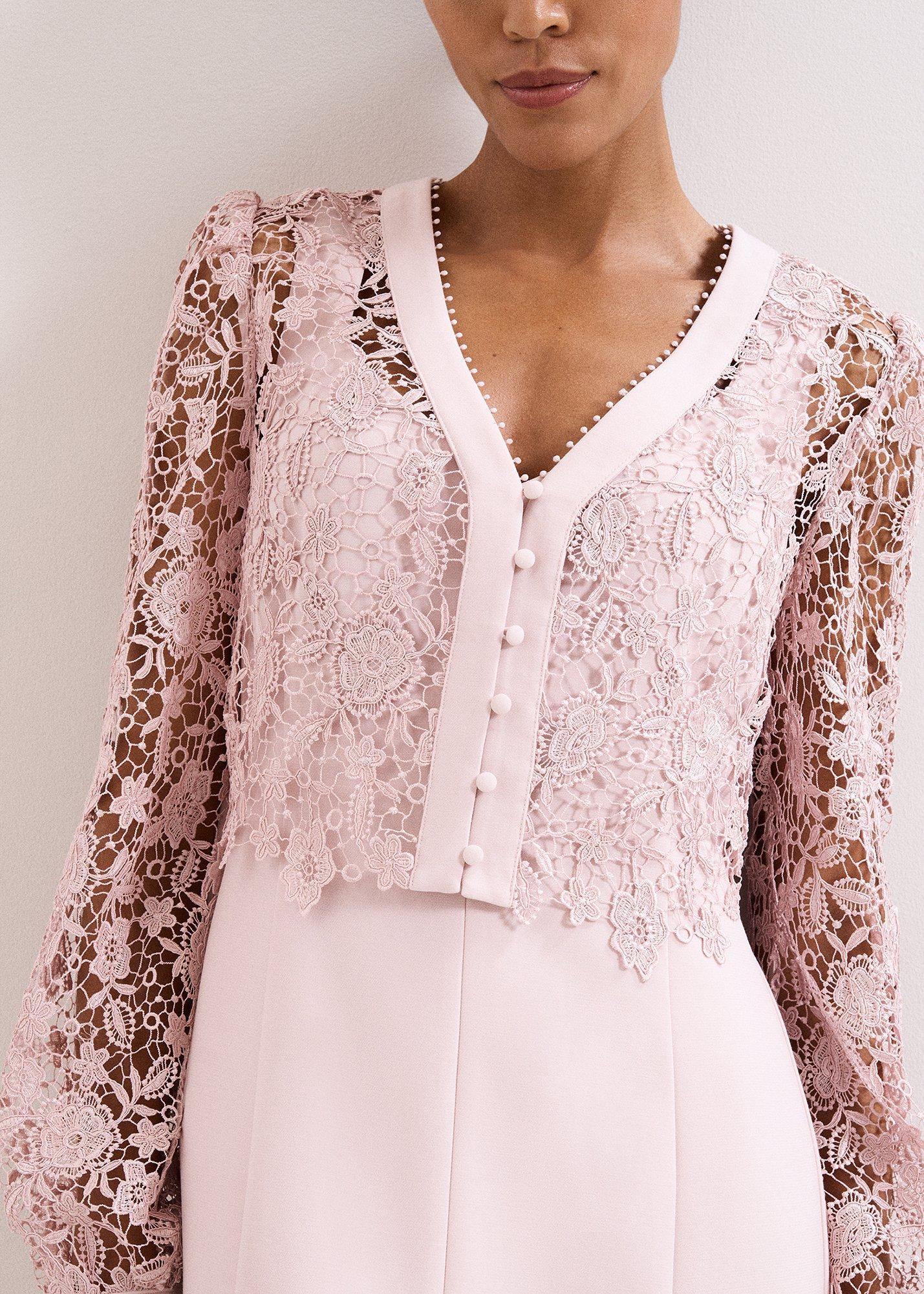 Petite Ayumi Pink Lace Top Midi Dress