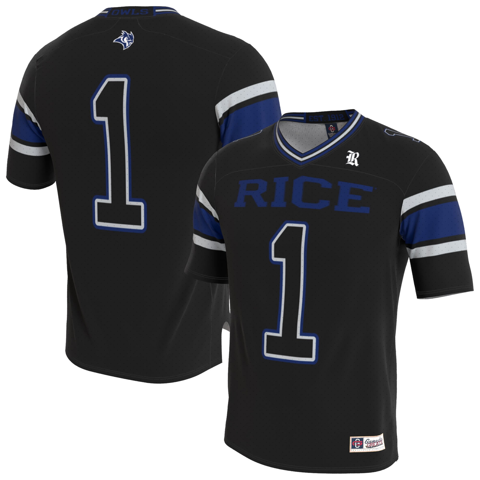 Youth Black Rice Owls Lightweight Collegiate Football Blackout Fashion Jersey