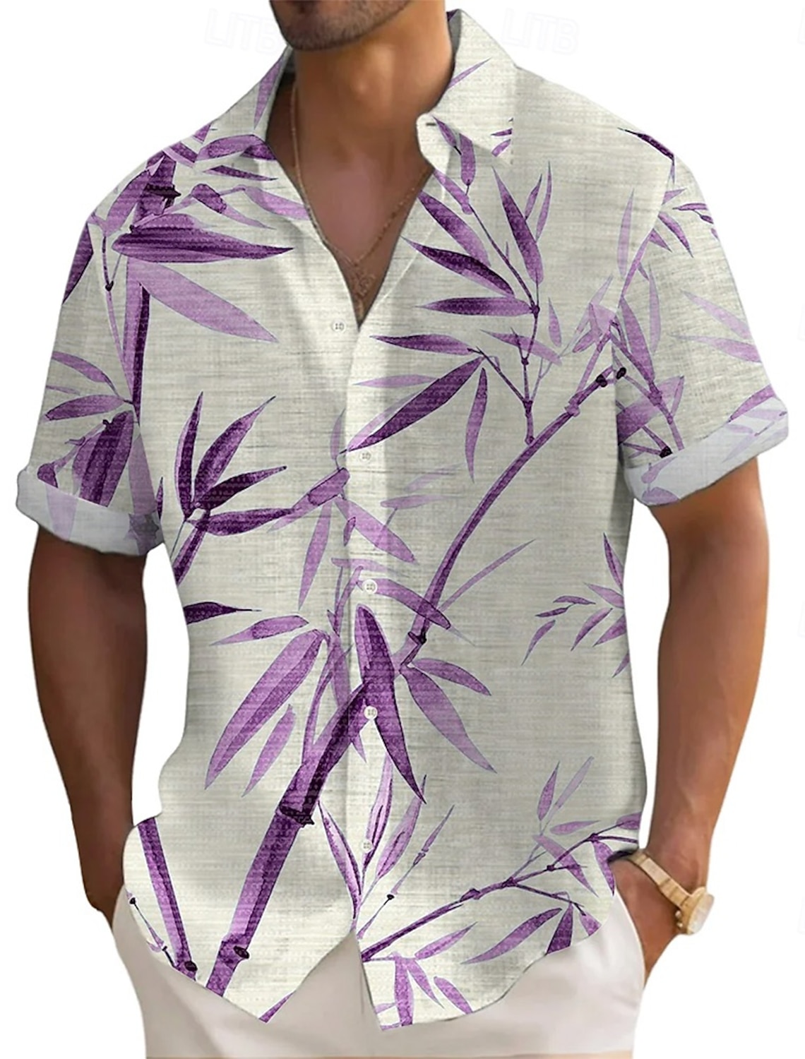 Men's Plants Bamboo Shirt Summer Shirt Button Up Shirt Short Sleeve Fashion Casual Vacation Dailywear Beach Wear Summer Spring Turndown 3D Print Linen Like Shirt Yellow Blue Purple Green Rose Red