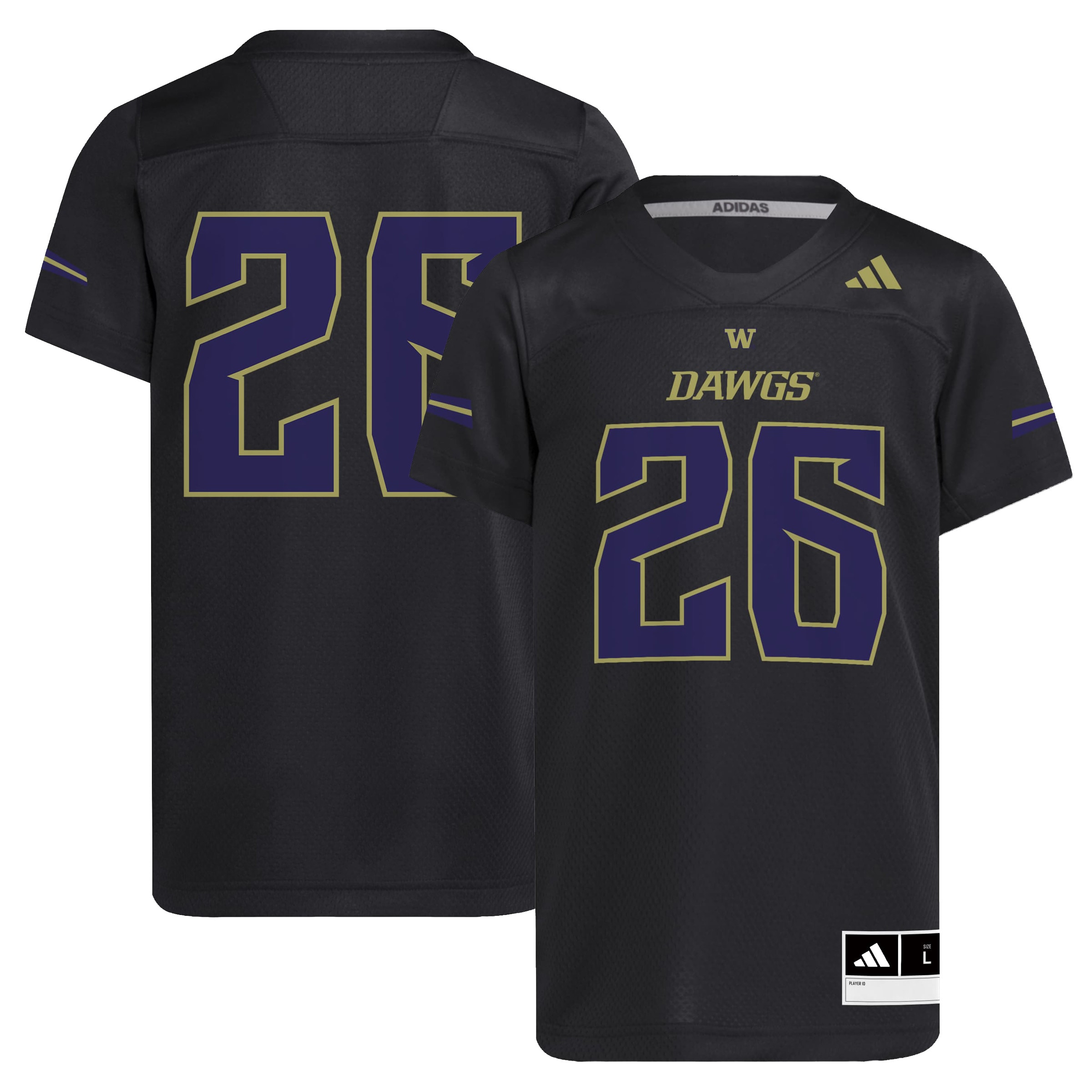 #26 Washington Huskies Youth Dawgs Strategy 26/27 Football Jersey - Black