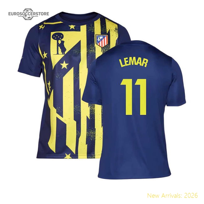 Professional-Grade 2025-2026 Atletico Madrid Pre-Match Shirt (Blue-Yellow) (Lemar
