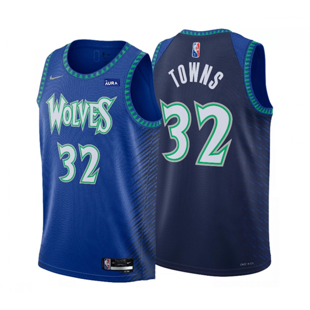 Men's Minnesota Timberwolves #32 Karl-Anthony Town 2021/22 Blue City Edition 75th Anniversary Swingman Stitched Jersey